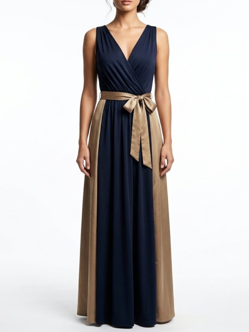 Allen B. by Allen Schwartz Black Gold Sash Grecian Maxi Dress Size Med